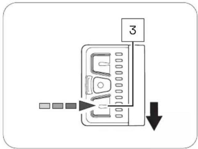 Diagram showing a device with labeled component '3' and directional arrow, likely illustrating a process or control mechanism.