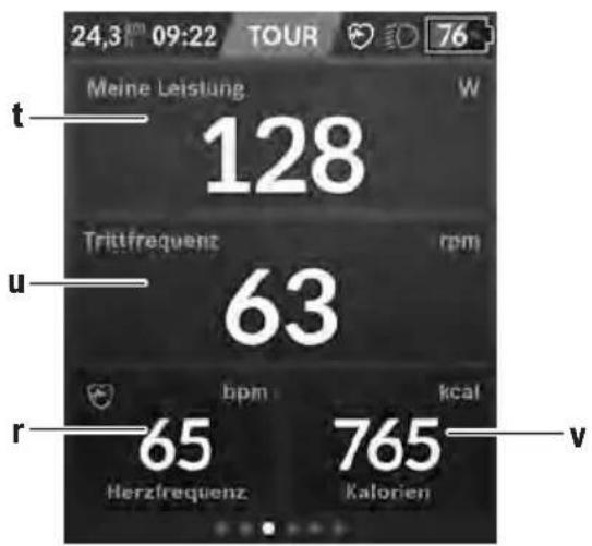 24,3 pm 09:22 TOUR 76 Meine Leistung W 128 Trittfrequent rpm u 63 r 65 765 v Herzfrequenz Kalorien