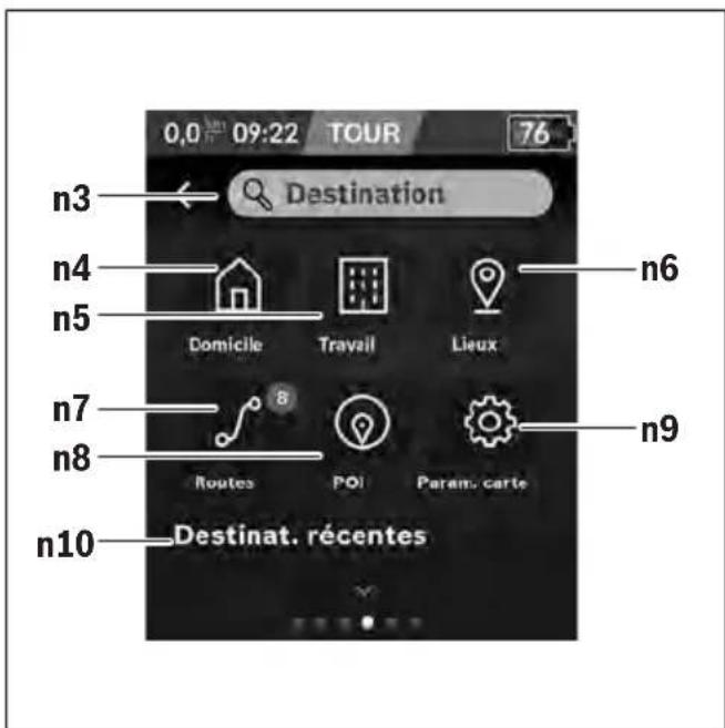 0,0 09:22 TOUR 76 Destination n3 n4 n5 Domicile Travail Lieux n6 n7 n8 Routes POI Param. carte n9 n10 Destinat. récentes