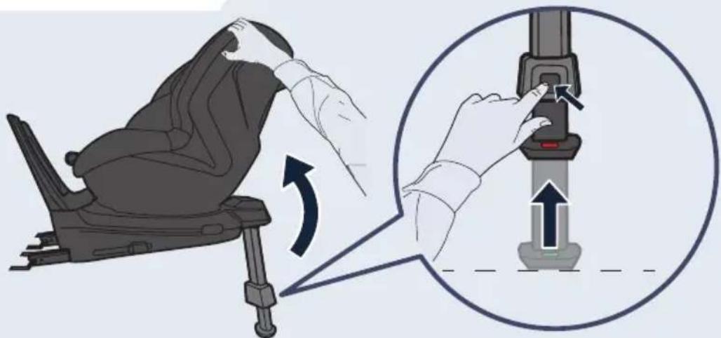 Illustration showing a person using a seatbelt to adjust the seat, with an inset magnified view highlighting the mechanism.
