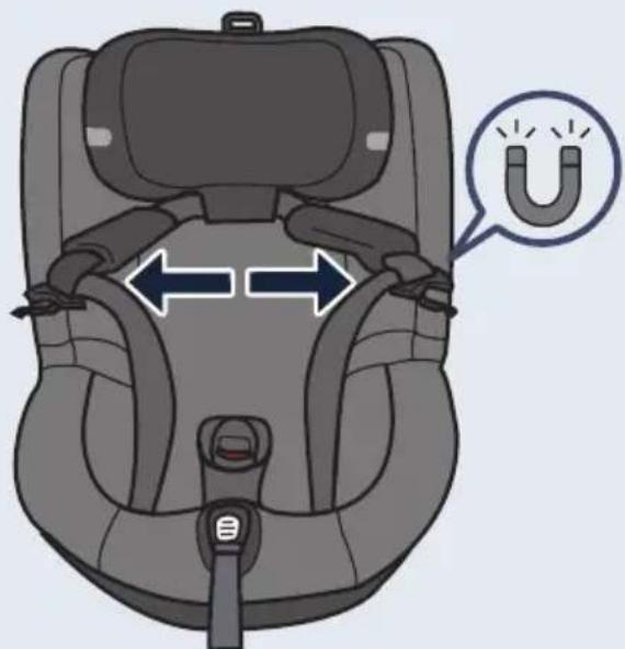 Diagram of a car seat with directional arrows and a U-shaped magnet indicating motion or force, likely illustrating vehicle safety or comfort.