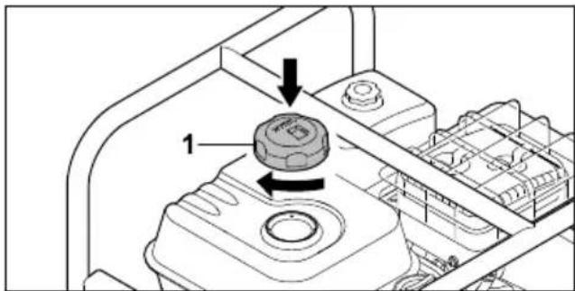 STIHL WP 300 - Punjenje pumpe za vodu gorivom i ulijevanje motor-nog ulja - 1