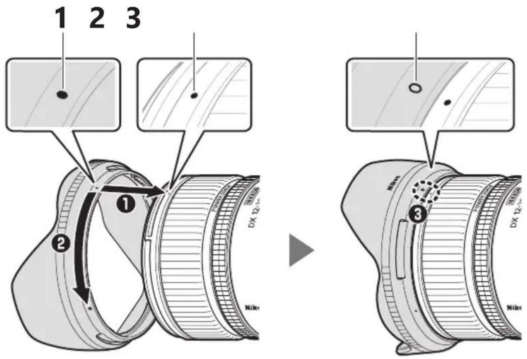 NIKON NIKKOR Z DX 12-28mm f/3.5-5.6 PZ VR - Fixation et retrait des parasoleils (en option) - 1