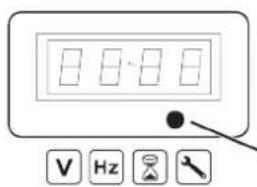 Digital display screen with four 8-digit numbers and control buttons below showing V, Hz, radio, and tool icons