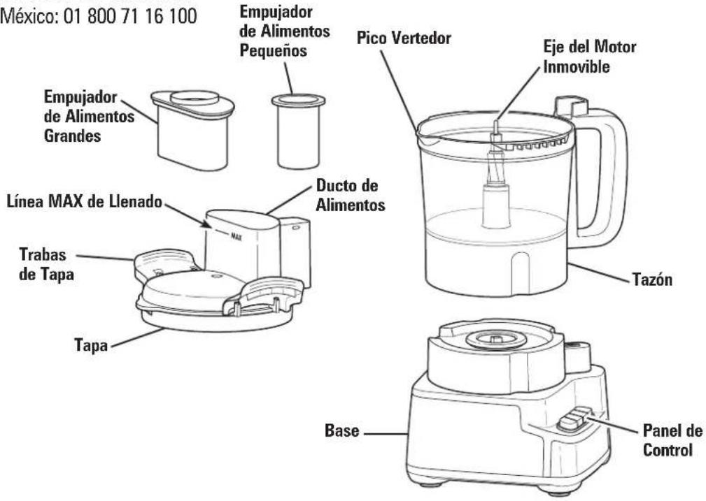 México: 01 800 71 16 100 Empujador de Alimentos Pequeños Pico Vertedor Eje del Motor Inmovible Línea MAX de Llenado Ducto de Alimentos Trabas de Tapa Tapa Base Panel de Control