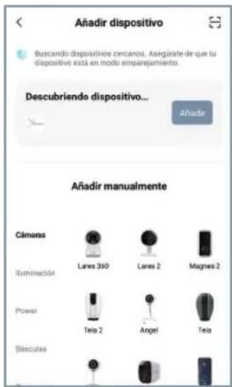 Añadir dispositivo Buscando dispositivos cercanos. Asegúrate de que tu dispositivo está en modo amparejamiento. Descubriendo dispositivo... Añadir Añadir manualmente Cámaras Lanes 350 Lanes 2 Magnes 2 Illuminación Power Teia 2 Angel Teia Bísculas