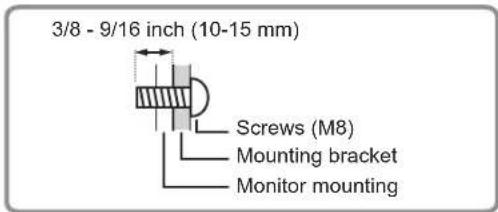 3/8 - 9/16 inch (10-15 mm) Screws (M8) Mounting bracket Monitor mounting