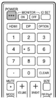 POWER MONITOR ID SET *** ON OFF HDMI DP OPTION 1 2 3 4 • 5 6 7 8 9 • 0 CLEAR MUTE + MODE VOLUME BRIGHT SIZE PP/PDP