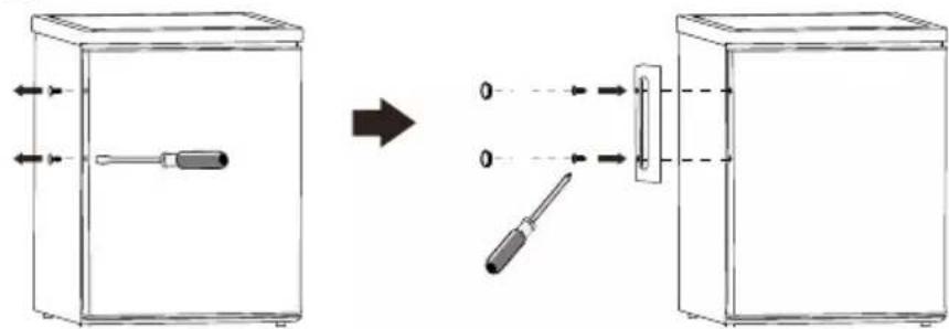 Diagram showing a device being processed from a left panel to a right panel, with tool and component labels.