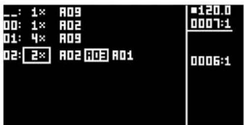 __: 1× A09 00: 1× A02 01: 4× A09 02: 2× A02 A03 A01 ■120.0 0007:1 0006:1