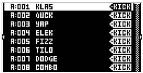 A:001 KLAS A:002 QUICK A:003 YAP A:004 ELEK A:005 FI22 A:006 TILO A:007 DODGE A:008 COMBO ←KICK