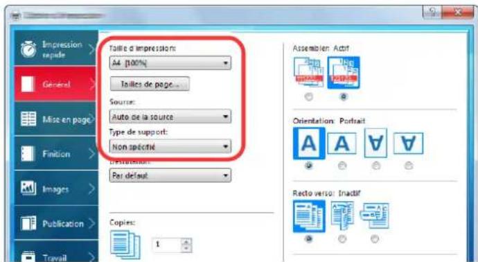 Impression rapide General Mise en page Finition Images Publication Travail Taille d'impressions A4 (100%) Tailles de page... Source: Auto de la source Type de support: Non spécifié Restatement: Par default Copies: 1 Assemblen: Actif Orientation: Portrait Recto versoi: Inactif