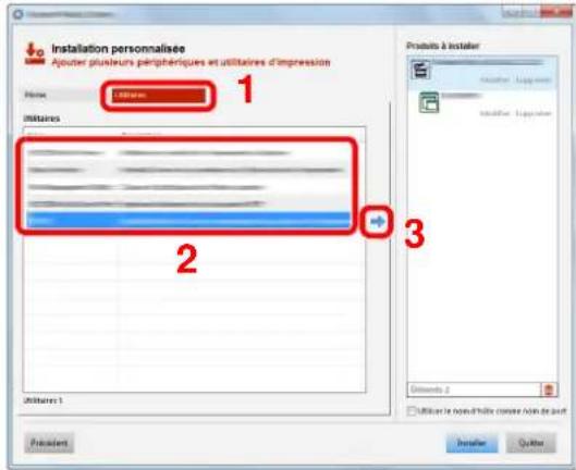 Installation personnalise Ajouter plusieurs périphériques et utilisaires d'impression Name: 100000 Utiliser 2 3 Producte à installer Ajouter Suppapiere Ajouter Suppapiere Dimensions 2 Utiliser le nomé d'Île comme l'oin de part Preventant Installer Quitter