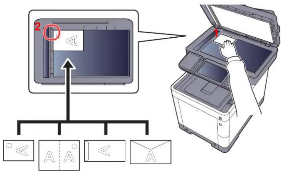 OLIVETTI d-Color MF3024 - Lors du placement des enveloppes ou cartes sur la glace d'exposition - 1