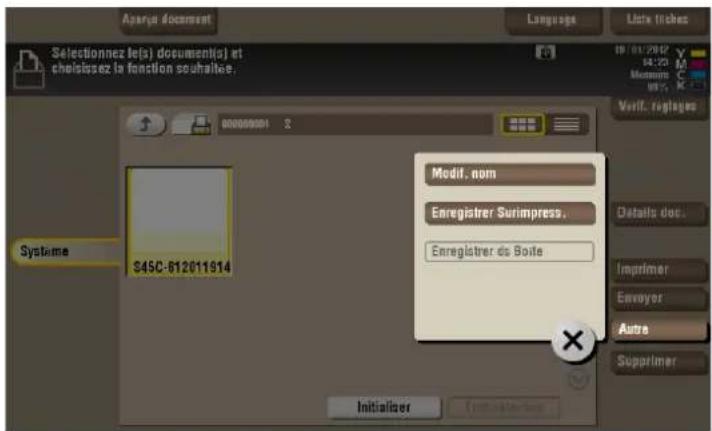 Aparay document Selectionnez le(s) document(s) et chelsissez la fonction souhaitée. Language Liste tiches 19/01/2017 M Museum C Verif. régulages Système S45C-612011914 Modif, nom Enregistrer Surimpress, Enregistrer de Soite Details doc. Imprimer Envoyer Autre Supprimer Initializer