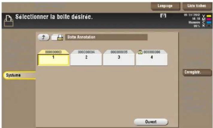 Sélectionner la boîte désirée. Language Lists tiches 19/01/2002 04:18 Muneure 00% 0 Boîte Annotation 000000003 000000004 000000005 000000006 1 2 3 4 Systeme Enregistr... Ouvert