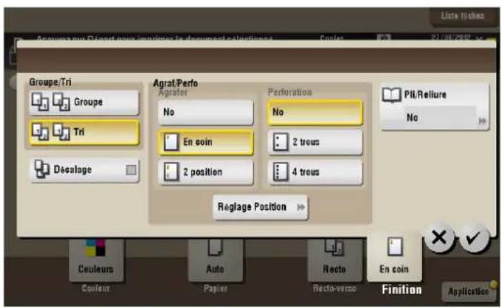 Groupe/Tri Groupe Tri Décalage Agrat/Perfo Agrater No En coin 2 position Perforation No 2 trous 4 trous Pill/Reilure No Reglage Position Coeleurs Auto Recte En coin Finition Application