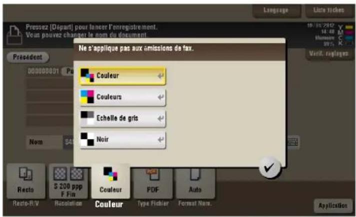 Pressez [Départ] pour lancer l'enregistrement. Vous pouvez changer le nom du document Président 00000001 Ne s'applique pas aux émissions de fax. Couleur Couleurs Echelle de gris Noir Nom S4 Recto 5 200 ppp F Fin Resolution Couleur PDF Auto Couleur Type Fichier Format Name. Application Language Liste riches 19/01/2012 16:48 Mérature 00% Verif. rapiques Application