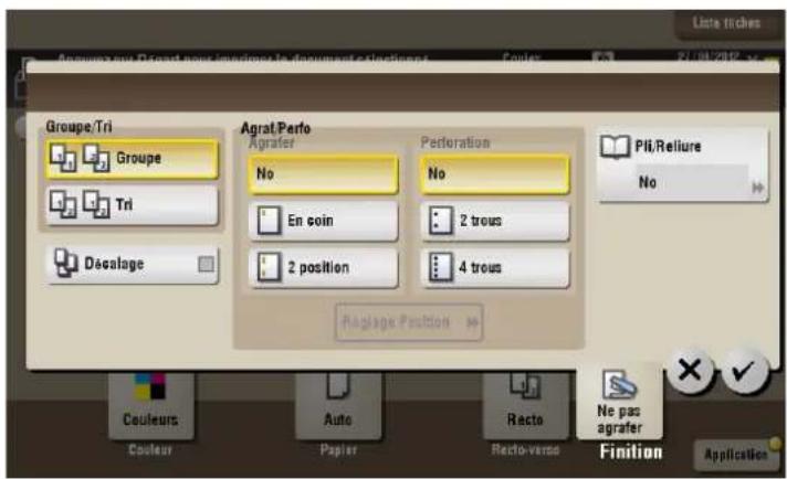Groupe/Tri Groupe Tri Décalage Agrat/Perfo Agrafer No En coin 2 position Perforation No 2 trous 4 trous Pli/Reliure No Pageage Position Couleurs Auto Papier Recto Ne pas agrafer Finition Application