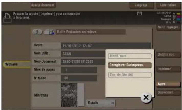 Aparve Document Language Lote Inches Presser la touche [Imprimer] pour commencer a Imprimer. Boîte Émission en relève Heure 19/01/2012 12:57 Nom utilis. SCAN Nom Document S45C-612011912560 Nbre de pages 1 N° tâche 38 Miniature Modif, nom Enregistrer Surimpress. Enr, ds Bte Utl Details doc. Imprimer Autre Supprimer Details