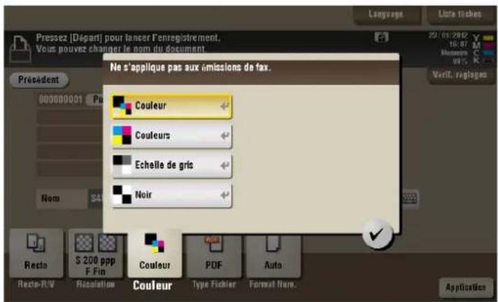 Pressez [Départ] pour lancer l'enregistrement. Vous pouvez changer le nom du document Précedent 00000001 Ne s'applique pas aux émissions de fax. Couleur Couleurs Echelle de gris Noir Nom S4 Recto S-200 ppp F Fin Resolution Couleur PDF Auto Couleur Type Fichier Format Nom. Application