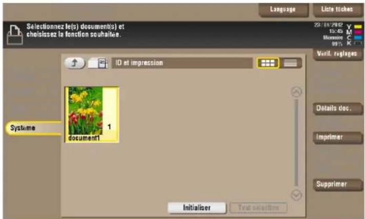 Selectionnez le(s) document(s) et choisissez la fonction souhaités. Language Liste tiches 28/01/2002 15:45 Monique C 99% Verif. reglages Systeme 1 document1 Details doc. Imprimer Supprimer Initialiser Text selections