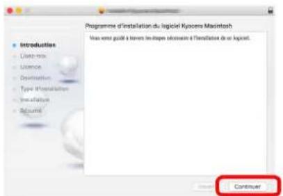 Programme d'installation du logiciel Ryocera Macintosh Vous veut guilé à l'avon les usages réalisées à l'installation de un logiciel. Continue
