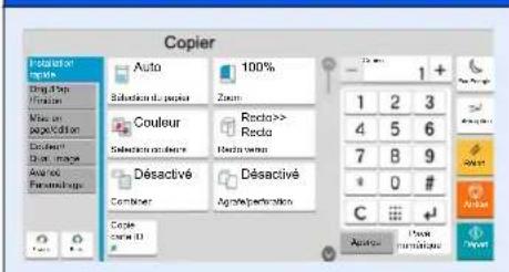 Copier Instant or papiere Auto 100% Auto 100% Couleur Redo>>. Désactivé Désactivé Combiner Agrolo/paracité Zoom Redo Redo Désactivé Cote Comer 43 1 + 2 3 4 5 6 7 8 9 * 0 # C Apurou Pouvo Émérature