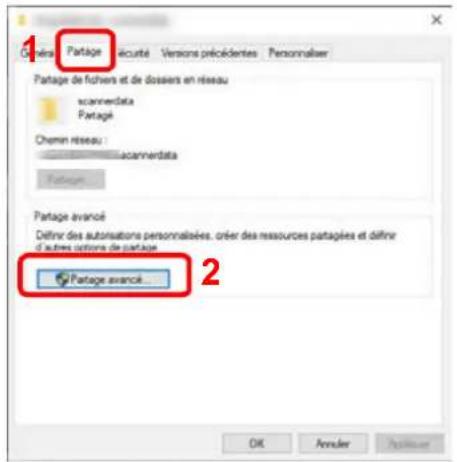 1 Partage écurité Versions précédentes Personnalier Partage de fichers et de dossiers en réseau acannerdata Partagé Chemin réseau : acannerdata Partage avancé Dérinir des automisations personnalisées, orier des ressources partagées et définir d autres options de partage 2 Partage avancé...