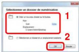 Sélectionner un dossier de numrisation ● Doler un nouveau dossier sur le nombre Name Scan Explacement C:\Users\Invent\Outflow Title ○ Selective un dossier et un emplacement extents OK Cancel