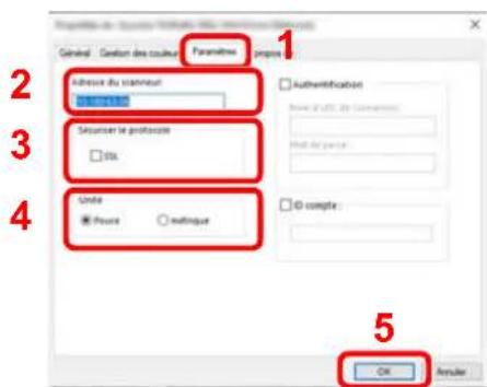 Propriété de Gestion Structure Paramètre Général : Cation des couleurs Propriété 1 2 3 4 5 OK Arruler Adresse du command 000000000 Securser le professe 0x Unite ● Prune ○ ettrique □ Authentication None: 2.0% (re la commande) Post d'exercis: □ © compte: