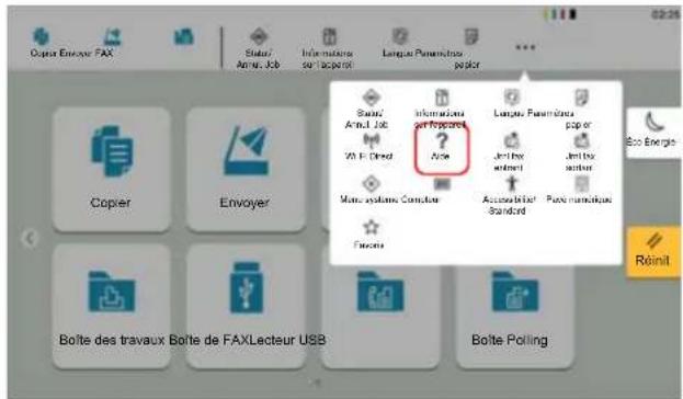 Copier Envoyer FAX Status: Arm. Job Information sur l'apport Langue Paramétrie popér Copier Envoyer 2014 - Direct Main systems Conductor Fusca Aye Langue Paramétrie popér Jetux export Jetux export Accessible Standard Paranomique Retinit Boîte des travaux Boîte de FAXLecteur USB Boîte Polling