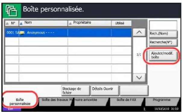 OLIVETTI d-Copia 8000MF plus - Création d'une nouvelle boîte personnalisée (ajouter/modifier boîte) - 1