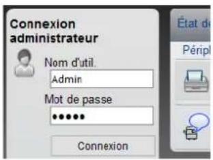 Connexion administrateur Nom d'util. Admin Mot de passe •••••• Connexion État de Péripl