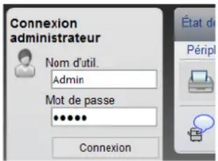 Connexion administrateur Nom d'util. Admin Mot de passe •••••• Connexion État de Péripl