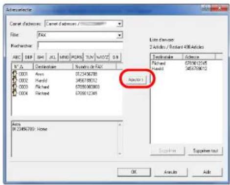 Admisselectre Carnet d'actions: File: FAX Ridarchier: ABC DEF SH JCL MRD PCRS TUN W/OZ 08 N° Δ Destination Numéro de FAX 0001 A## 072456788 0002 Harold 3456789012 0003 Richard 6709060000 0004 Richard 6709012345 A## 1 Auto IN 2496789 Home List d'actions 2 Articles / Rerland 406 Articles Destination Activities Richard 670901245 Harold 3456789012 Supplement out OK Anode Add