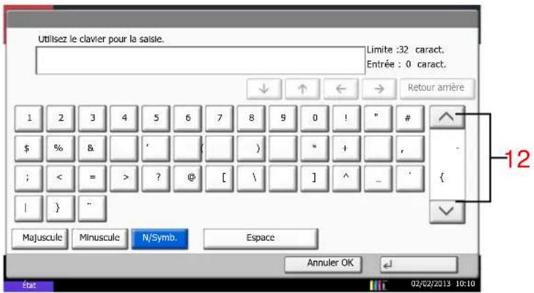 Utilisez le clavier pour la saisie. Limite :32 caract. Entrée : 0 caract. ↓ ↑ ← → Retour arrière 1 2 3 4 5 6 7 8 9 0 ! " # $ % & ' { } * + , ; < = > ? @ [ \ ] ^ _ ' { | } "" Majuscule Minuscule N/Symb. Espace Annuler OK État 02/02/2013 10:10 -12