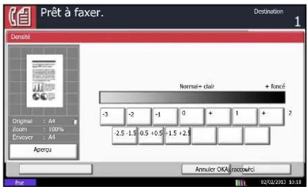 Prêt à faxer. Destination 1 Densité Normal+ dair + foncé -3 -2 -1 0 + 1 + -2.5 -1.5 0.5 +0.5 1.5 +2.5 Annulcr OKAJracouci Eart 02/02/2013 10:10