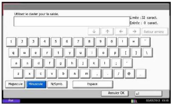 Utilisez le clavier pour la saisie. Limic : 32 caract. Entrée : 0 caract. ↓ ↑ ← → Retour amère 1 2 3 4 5 6 7 8 9 0 1 = q w e r t y u ;i pivot[ ]\ a s d f g h(j>k,l; z x c v b n m_,/@ Majuscule Minuscule Nj/Symb.Espace. Annulier OK Fax 02/03/2013 10:10