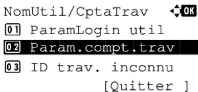 NomUtil/CptaTrav 01 ParamLogin util 02 Param.compt.trav 03 ID trav. inconnu [Quitter ]