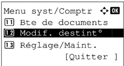 Menu syst/Comptr ◆ OK 11 Bte de documents 12 Modif. destint° 13 Réglage/Maint. [Quitter ]