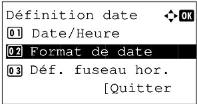 Définition date 01 Date/Heure 02 Format de date 03 Déf. fuseau hor. [Quitter