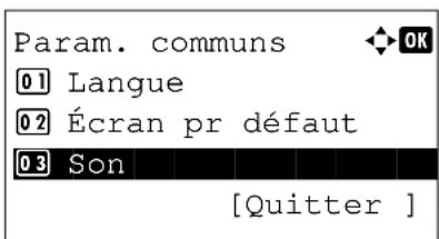 Param. communs 01 Langue 02 Écran pr défaut 03 Son [Quitter ]