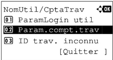 NomUtil/CptaTrav 01 ParamLogin util 02 Param.compt.trav 03 ID trav. inconnu [Quitter ]