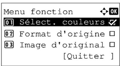 Menu fonction 01 SÉlect. couleurs 02 Format d'origine □ 03 Image d'original □ [Quitter ]