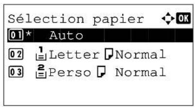 Sélection papier 01 * Auto 02 1 Letter □ Normal 03 2 Perso □ Normal