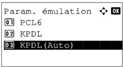 Param. émulation 01 PCL6 02 KPDL 03 KPDL (Auto)