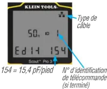 KLEIN TOOLS Type de câble 50ft 1 Ed 14 154 Scout® Pro 3 154 = 15,4 pF/pied N° d'identification de télécommande (si terminé)