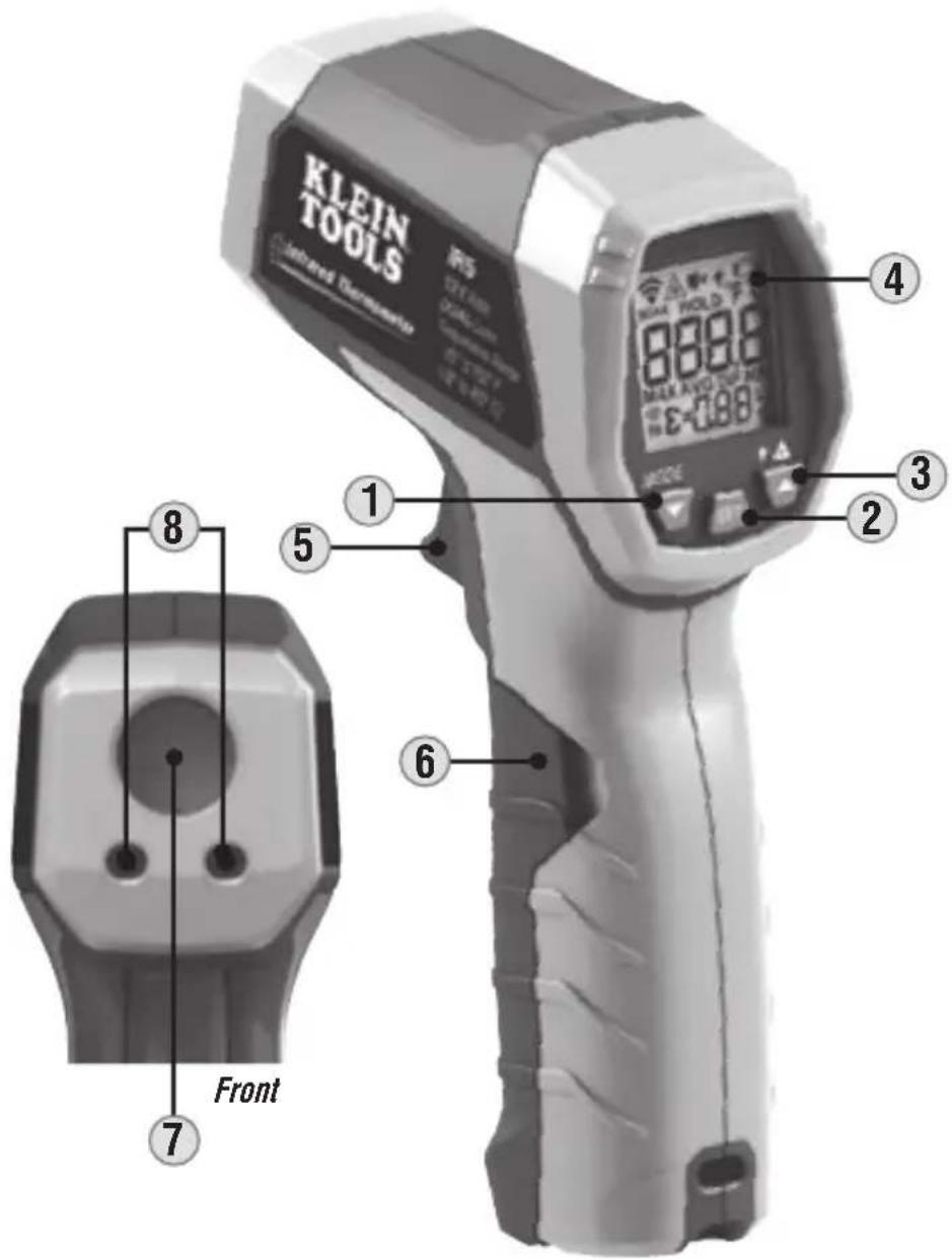 KLEIN TOOLS Isolation Thermometer Front 1 2 3 4 5 6 7 8 HOLD 10 8888 MAX ANGICUM E-888