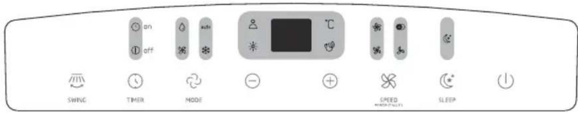 on off SWING TIMER MODE + - SPEED SLEEP